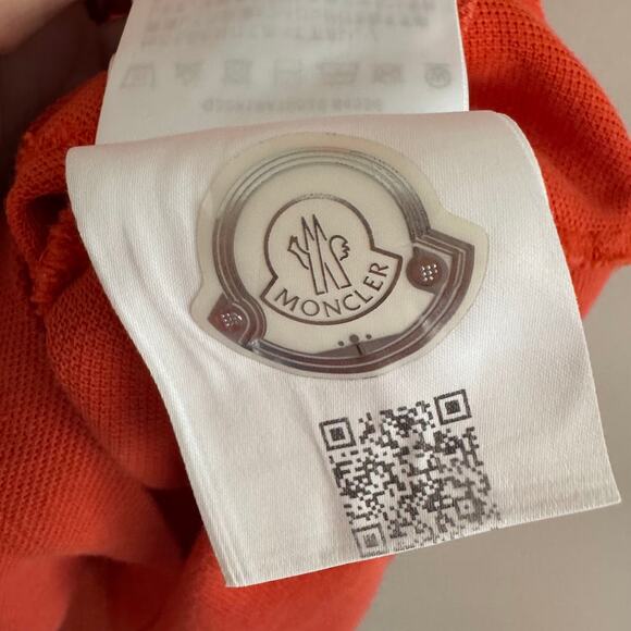 Moncler Men's Orange Short Sleeve Classic Polo Shirt Logo Patch Designer Large - Picture 9 of 10